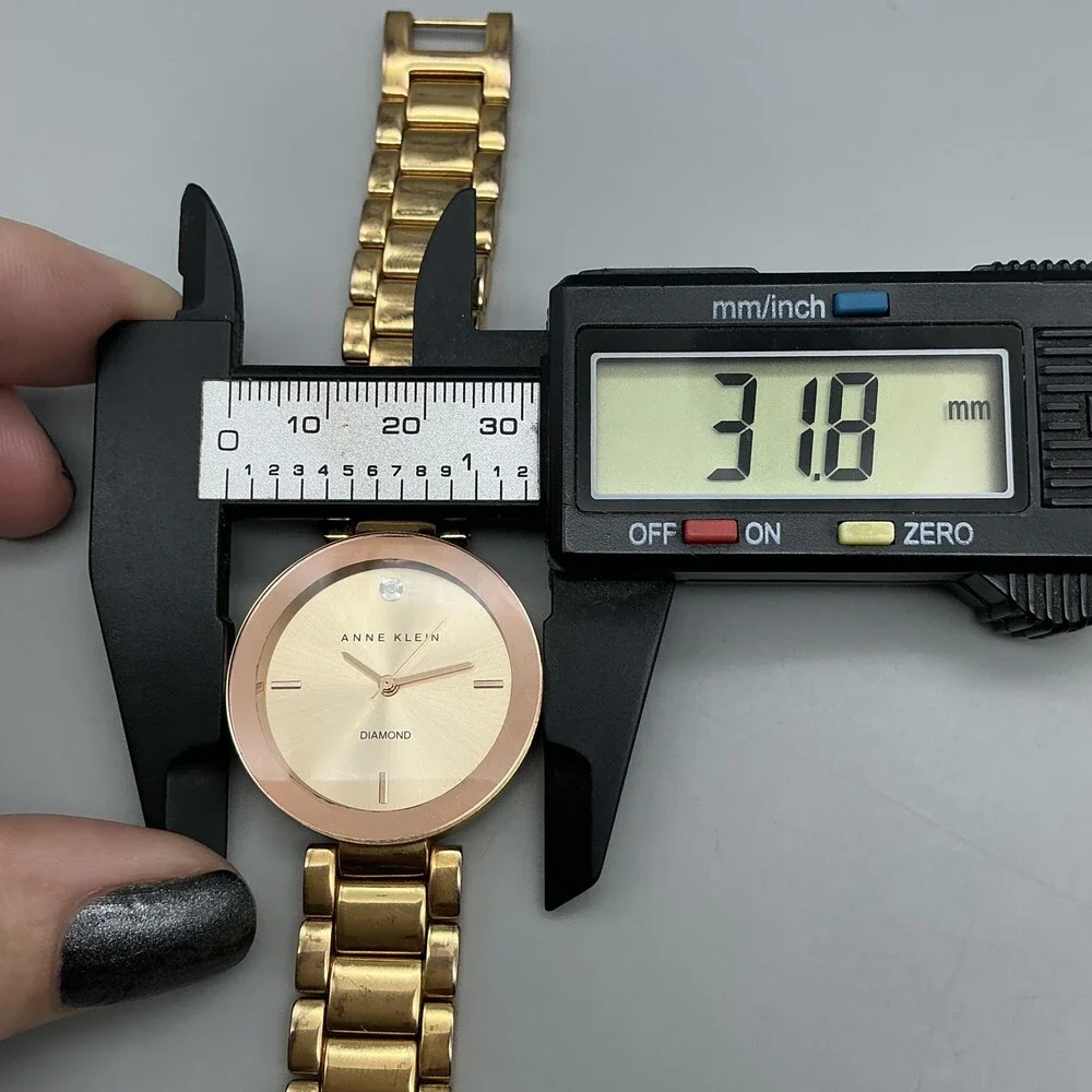 Anne Klein Womens Watch 32mm Champagne Dial Gold Tone Diamond New Battery 7.25